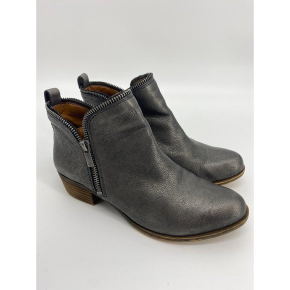 Lucky Brand Basel Silver/Grey Leather Ankle Boot Size 7.5M - Picture 1 of 5